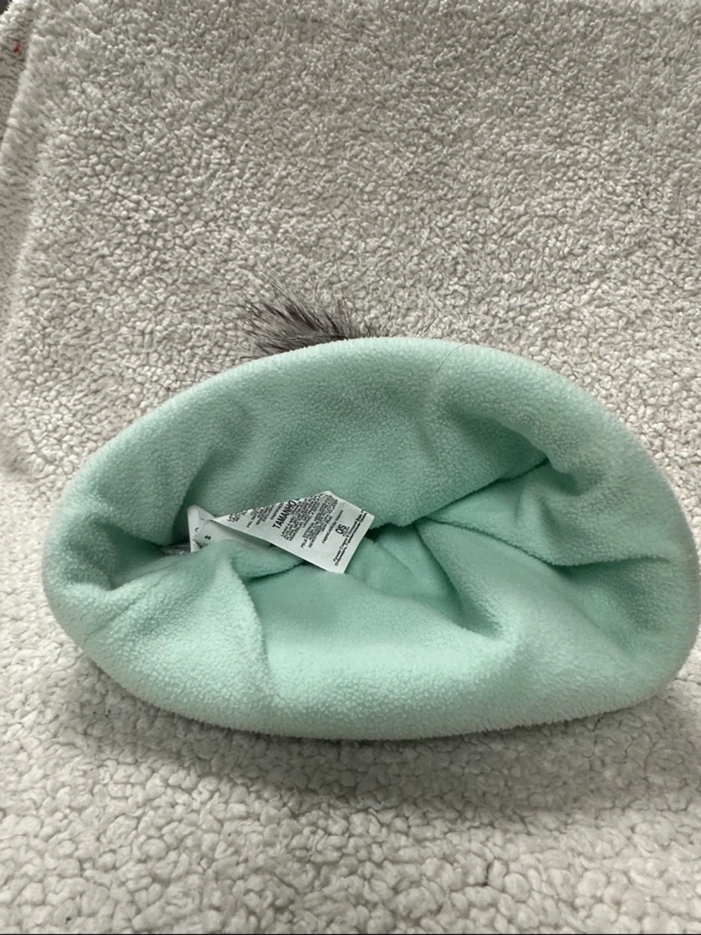 Columbia Mint Green Knit Beanie with Double Faux Fur Pompoms Youth One Size